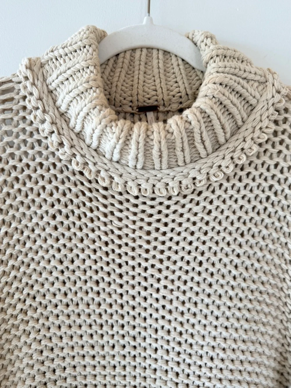 Free People My Only Sunshine Sweater Womens XS Beige Chunky Knit Mock Neck